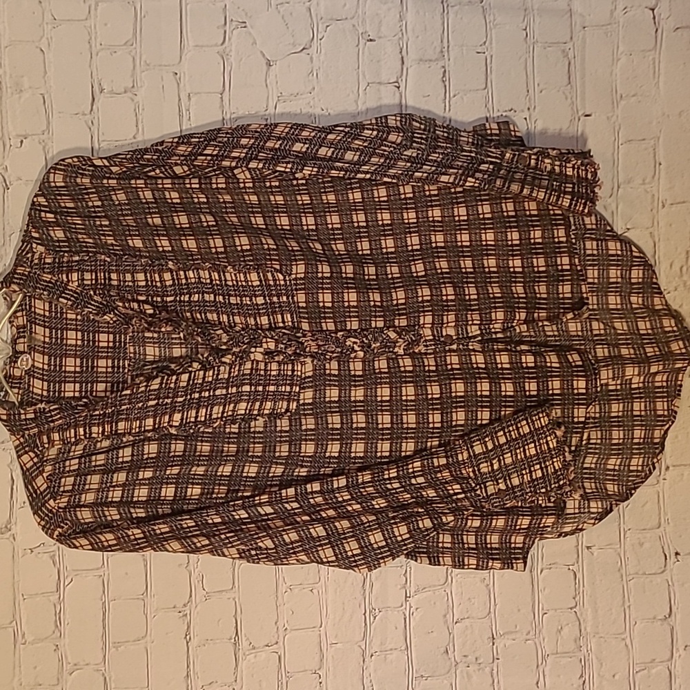 Free People FP Size XS Plaid Miles Tuxedo Shirt Buttondown Long Sleeve Tunic